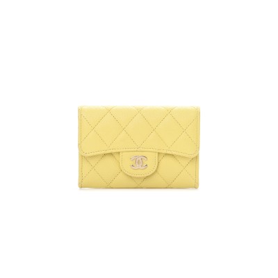 CHANEL CAVIAR QUILTED FLAP CARD HOLDER WALLET YELLOW AP0214 (11.3*7.5*2.5cm)